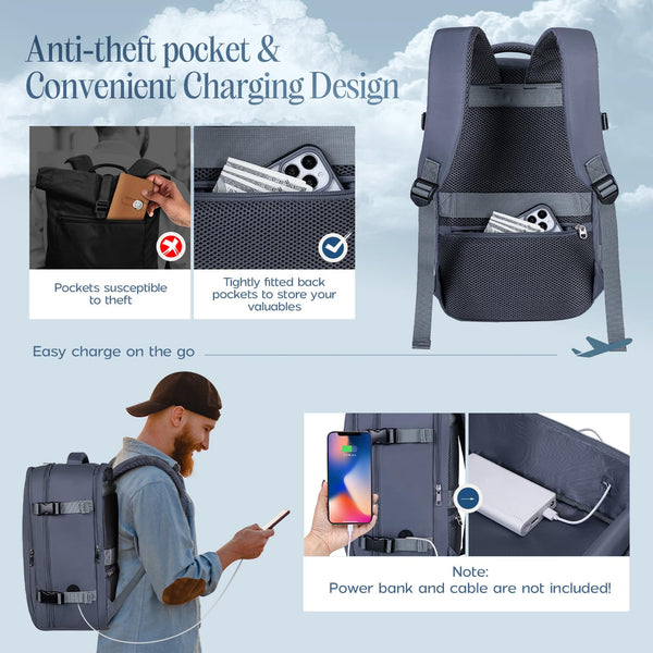 Xkdoai for Ryanair Cabin Bags 40x20x25, Travel Backpack with TSA Approved Clear Bag, Travel Bag Underseat Carry-ons Hand Luggage Bag for Travelling Casual Daypack for Ryan Air Plane