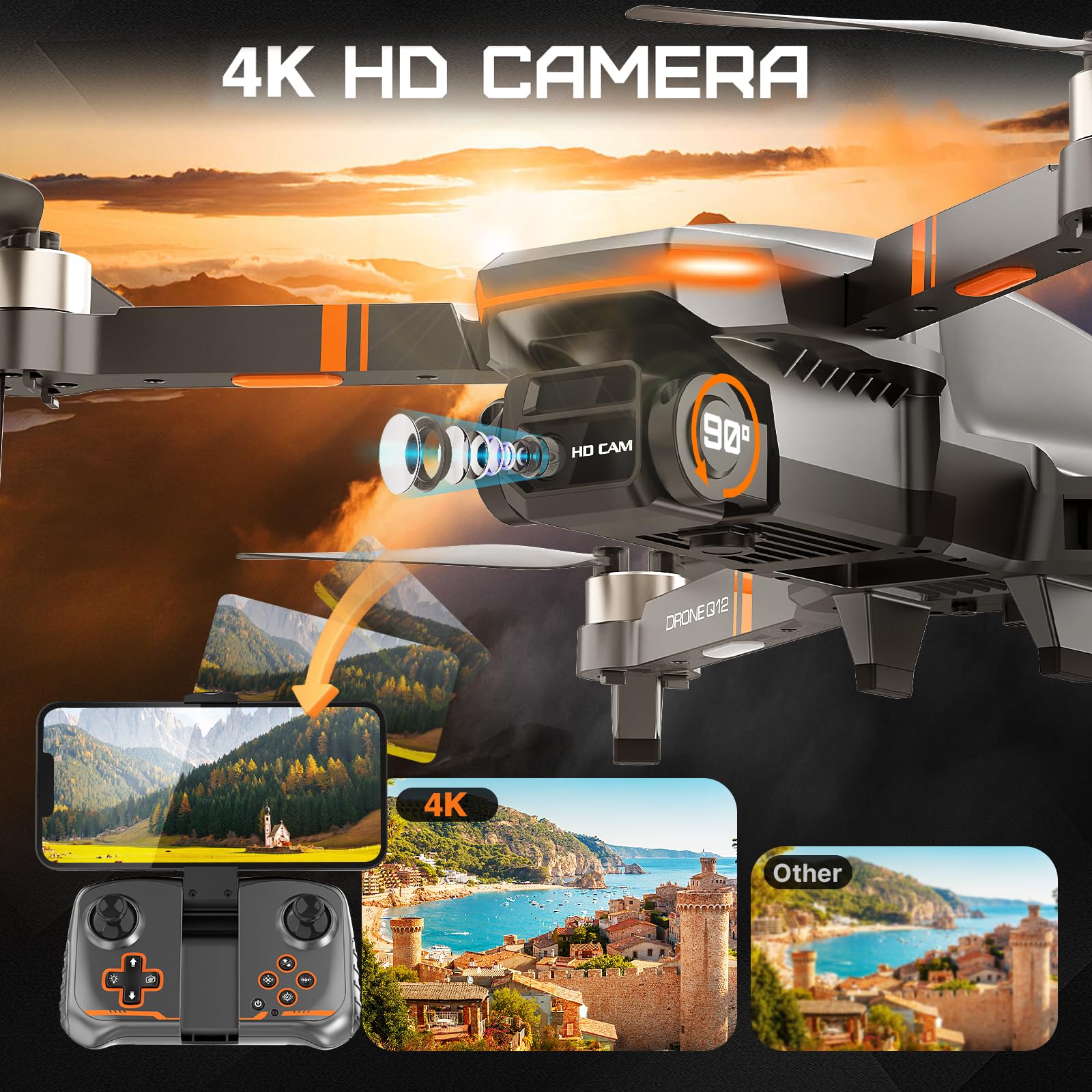 Brushless Motor Drone with 4K Adjustable Camera for Kids and Adults, Foldable RC Quadcopter with LED Lights, 30 Mins Long Flight Time, Mini Drone Toys Gifts for Beginners, Boys and Girls