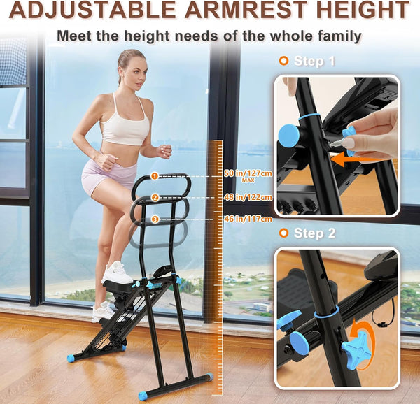 HXD-ERGO Vertical Climber Exercise Machine for Home Gym, Compact Foldable Stair Stepper Fitness Equipment with 310LBS/140kg Loading Capacity, Adjustable Handlebars, Extended Step Range
