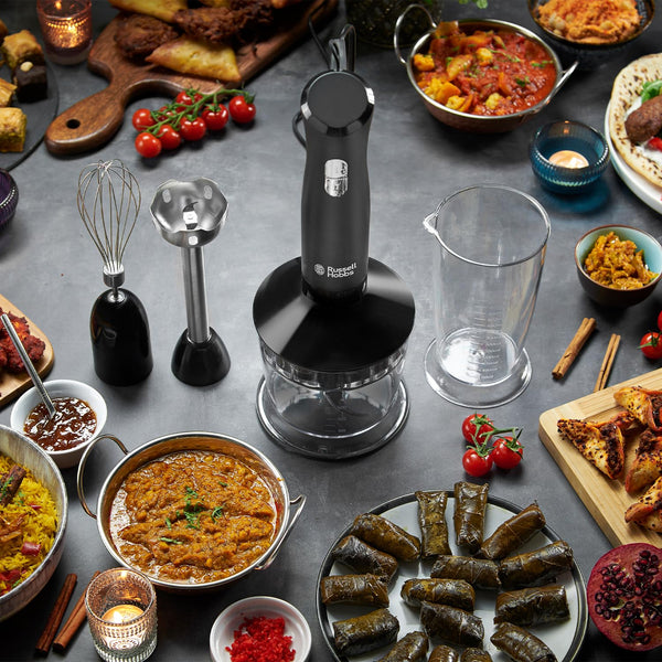 Russell Hobbs Desire 3 in 1 Electric Hand Blender, Fruit & Veg Mini Chopper & Whisk attachment, Stainless steel blending leg, whisk & blades, 500ml capacity chopping bowl & 700ml beaker, 500W, 24702