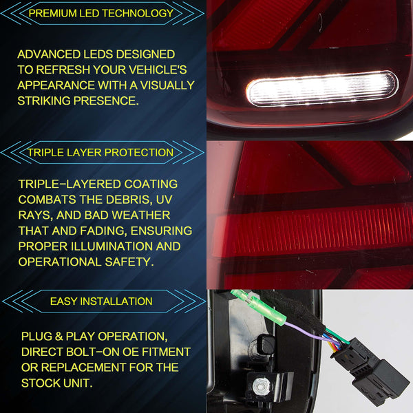VLAND LED Tail Light Compatible with BMW Mini Cooper F55 F56 F57 2014-2021, Rear Lights with Sequential Turn Signal, Electroplated housing, Red