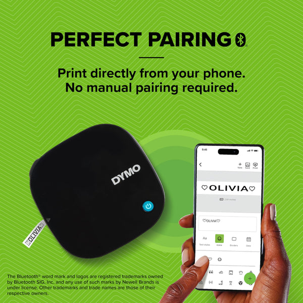 Dymo LetraTag 200B Bluetooth Label Maker | Compact Label Printer | Connects Through Bluetooth Wireless Technology to iOS and Android | Includes 1 White Paper Label Tape | Black