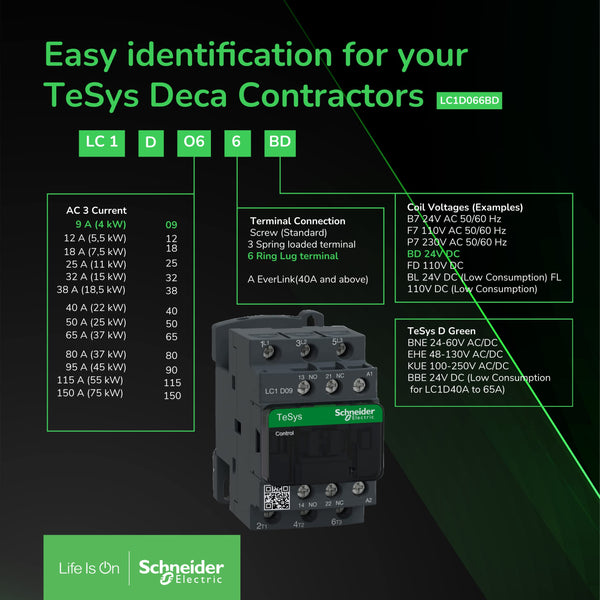 Schneider Electric, TeSys D contactor - 3P(3 NO) - AC-3 - <= 440 V 38 A - 230 V AC 50/60 Hz coil, LC1D38P7