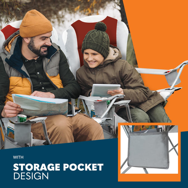 Voyager Folding Camping Chairs 2 Pack with Cooler Bag, Lightweight Q195 Steel Frame, 600D Oxford Fabric, Portable & Comfortable - Black (Black, Padded)