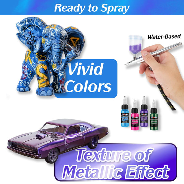 FansArriche Airbrush Paint, 44 Colours + 6 Thinners, Airbrush Water-Based Paint, Opaque & Neon Colours, Airbrush Paint Set for Beginners, Artists, DIY