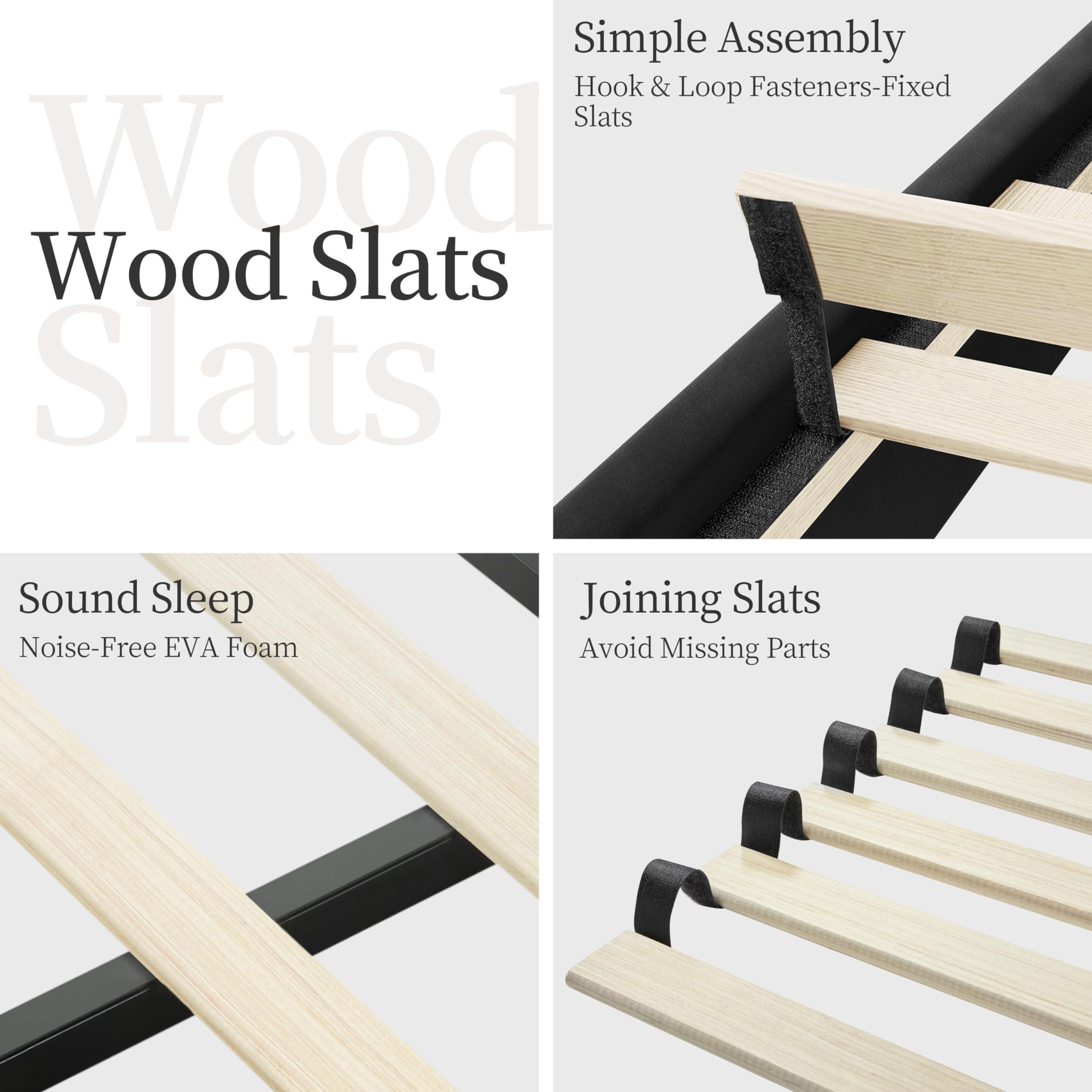 Yaheetech 5ft King Bed Frame Upholstered Platform Bed with Adjustable Button Tufted Headboard/Velvet Fabric/Sturdy Wooden Slat Support/No Box Spring Needed, Dark Grey King Bed