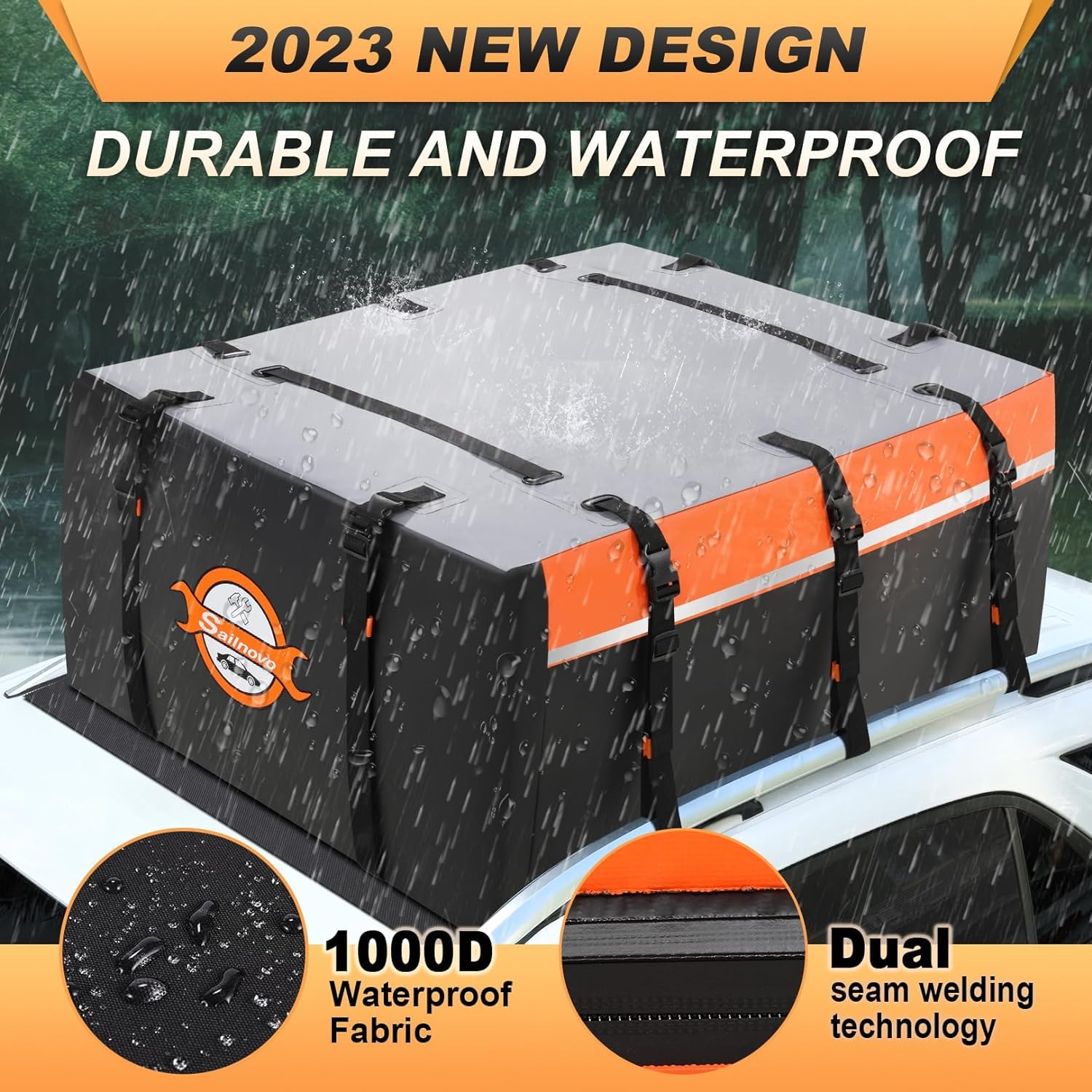 Sailnovo Roof Box Roof Bag 580L/20 Cubic Waterproof Car Roof Bag with 6 Door hooks, Soft-Shell Large Roof Cargo Carrier Bags for Cars without/with Roof Bars/Rack/Rails, Black