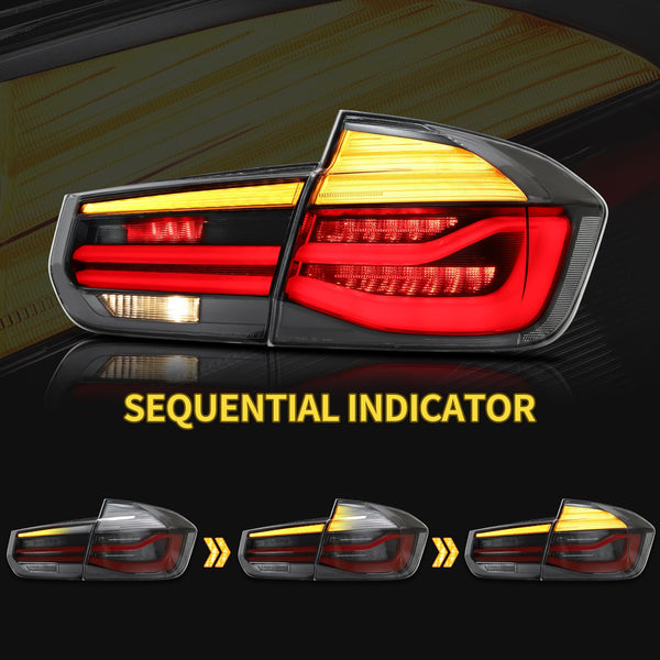 VLAND LED Rear Lights Compatible With 3-Series F30 F35 F80 M3 2013-2018 Sixth generation,Tail Lights Assembly w/Sequential Turn Indicator, 1 Set (Red)