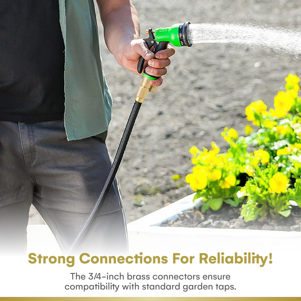 Flexi Hose Upgraded Expandable Garden Hose Pipe Including 8 Function Spray Gun Nozzle - Extra Strength with 2 cm Solid Brass Fittings - No-Kink Flexible Garden Hoses (Orange/Black 15 Metres)