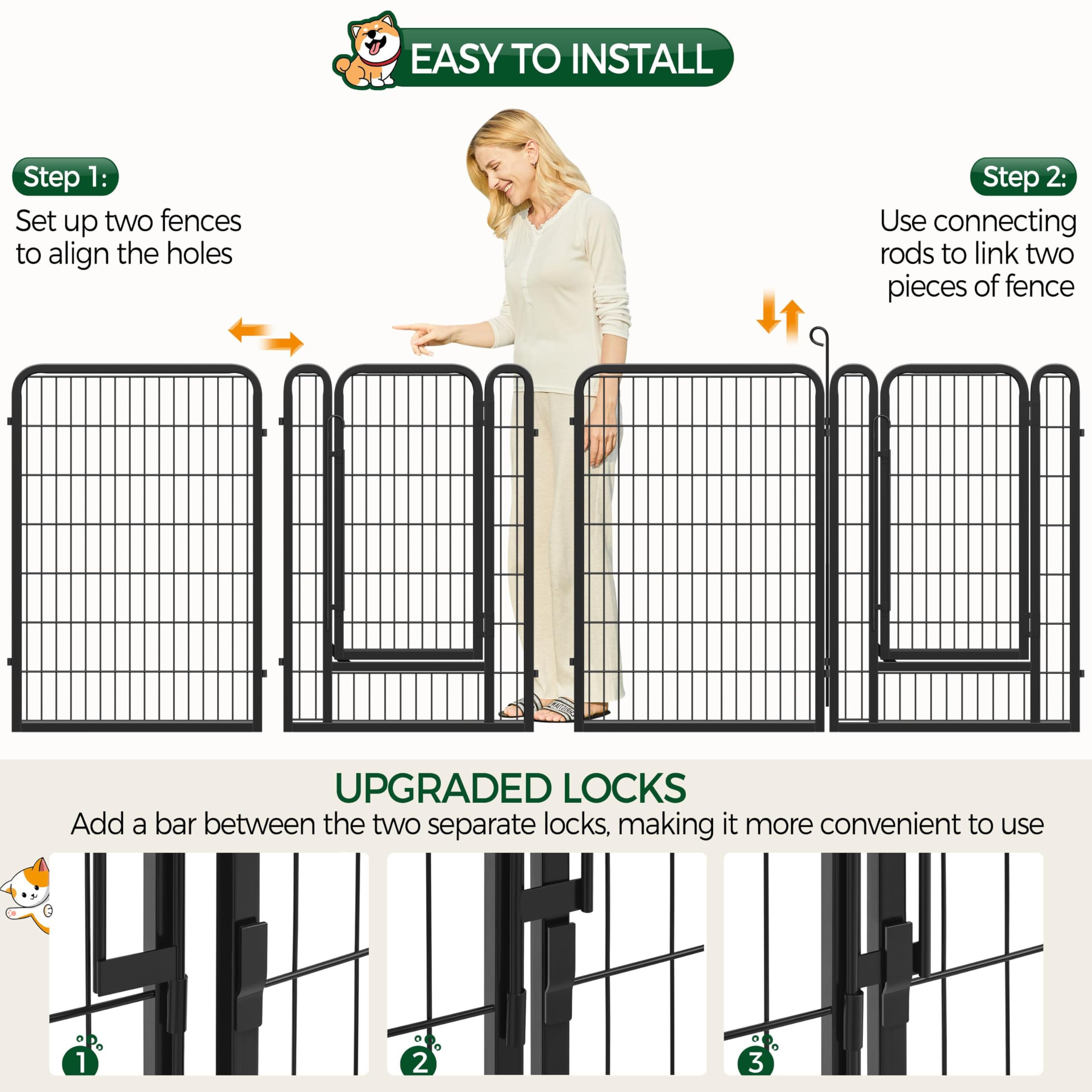Yaheetech Lightweight Dog Playpen, 8 Panel 80cm Dog Fence Pet Exercise Pen Portable Puppy Play Pen Suitable for RV/Camping