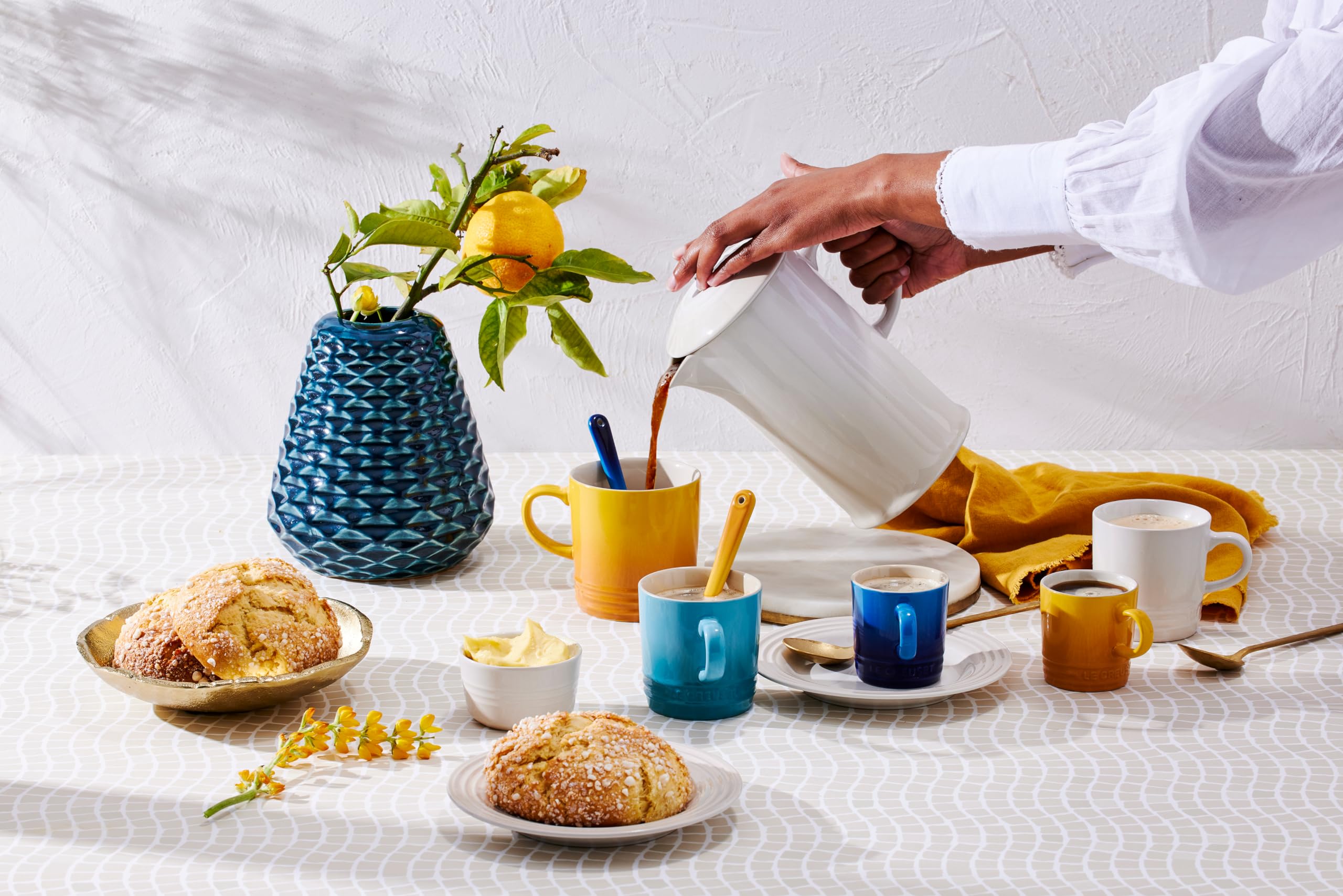 Le Creuset Stoneware Rainbow Coffee Mugs, 350 ml, Cerise, Volcanic, Teal, Ultra Violet, Soleil, Palm, 79114358359030