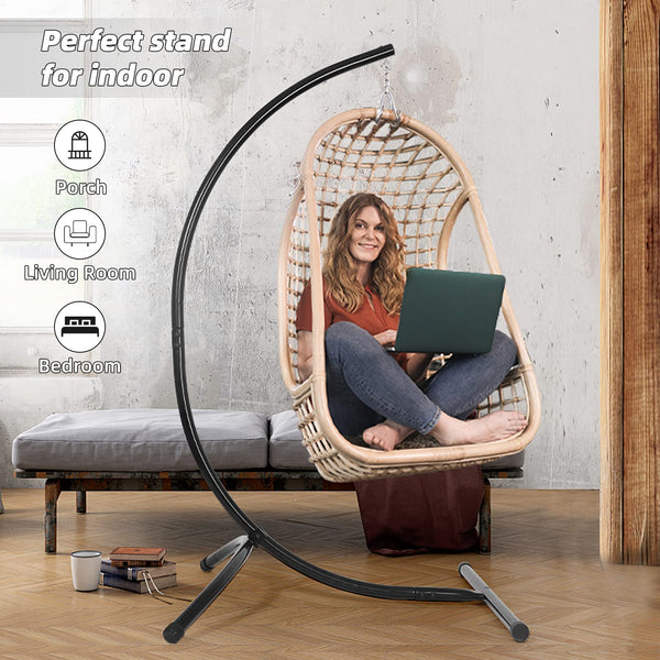 GOUTIME Hammock Chair Stand Only, C Stand for Indoor Outdoor Hanging Egg Swing Chair, Max Load 350 LBS?158KG?,hammock stand c shape,Rattan Swing Seats