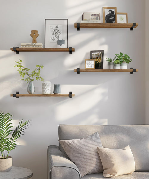 Gronda Rustic Floating Shelves, Dark Wood Wall Mounted Shelf Storage 60CM Natural Shelf Rustic Farmhouse Display for Bedroom Living Room Bathroom