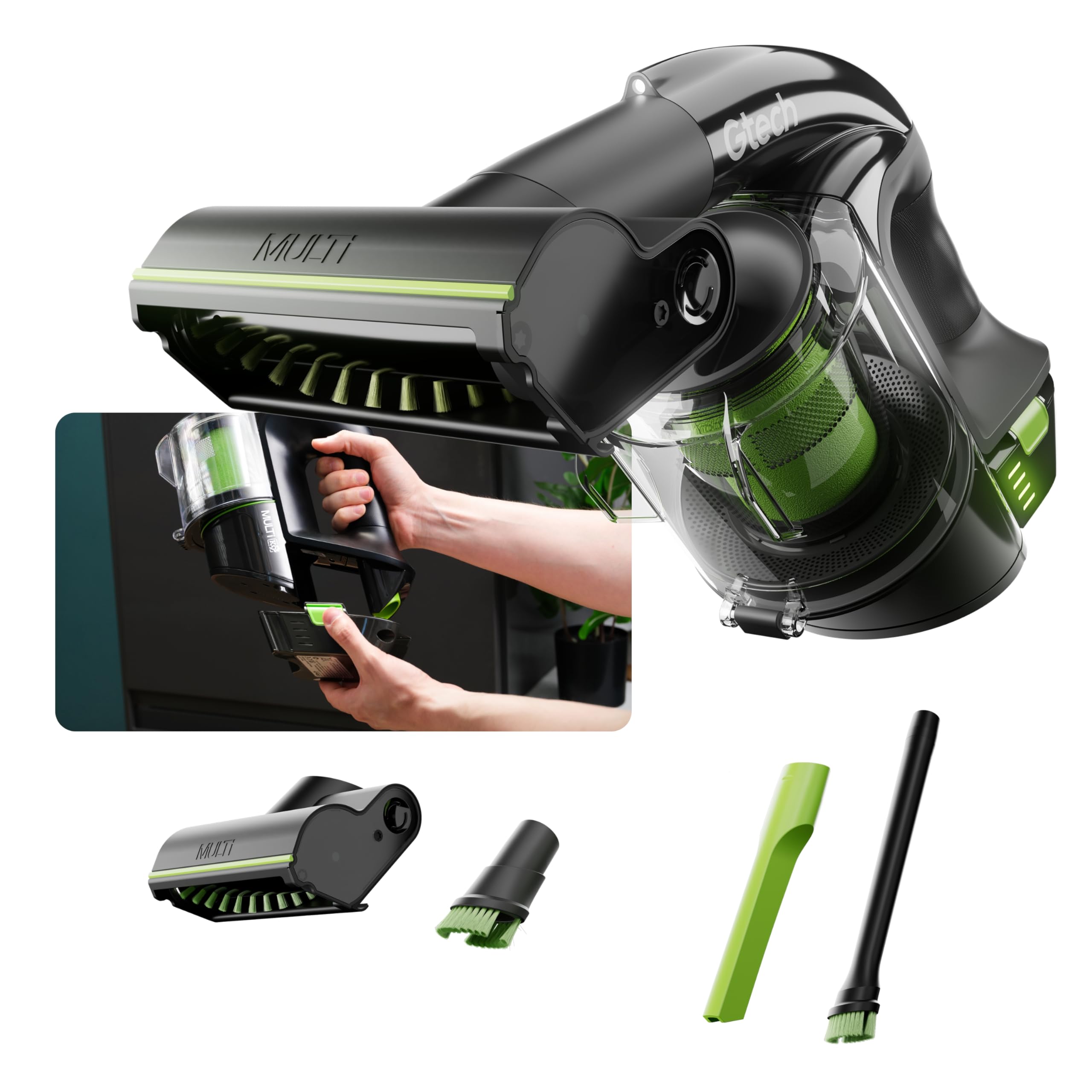 Gtech Multi MK2 | Cordless Handheld Vacuum Cleaner for Cars, Stairs, Home | 22V Li-ion Battery | Powered Brush Bar