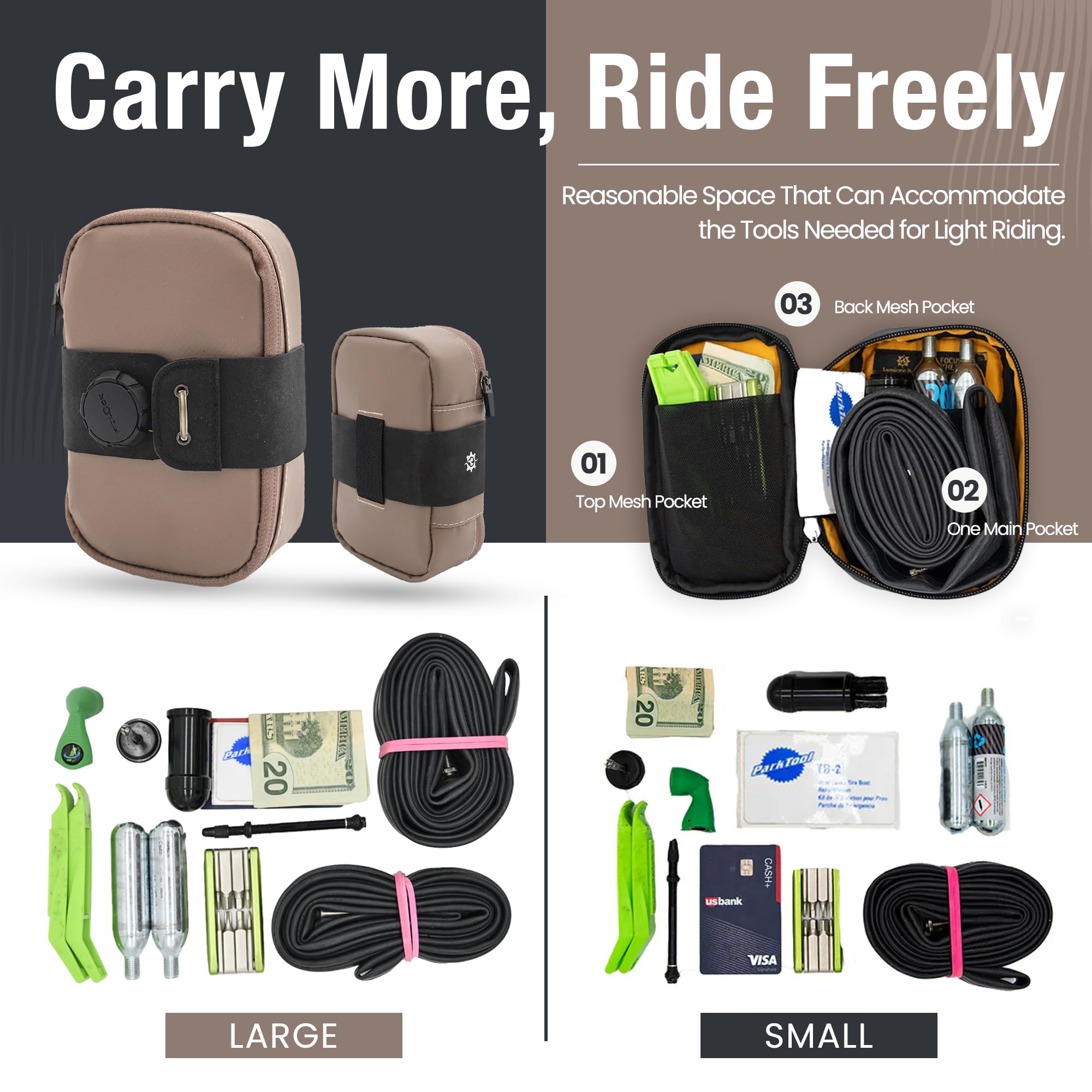 Lumiere & Co. Falcon Magnetic Bike Saddle Bag – 0.69L | 6" x 3.5" x 2" | Sleek Minimalist Brick Design, Fast Magnetic Buckle Attachment | Road Cycling–Specific Bike Seat Bag (Black, Large)