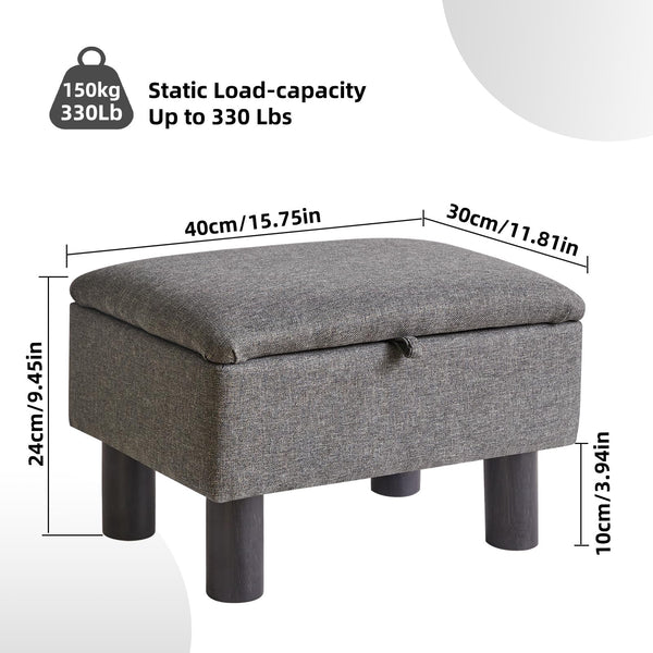 Aibiju Small Ottoman Storage Footstool with Wood Legs, Linen Foot Stool,Pouffe Stool Change Shoe Footrest for Living Room Bedroom Entryway Office,