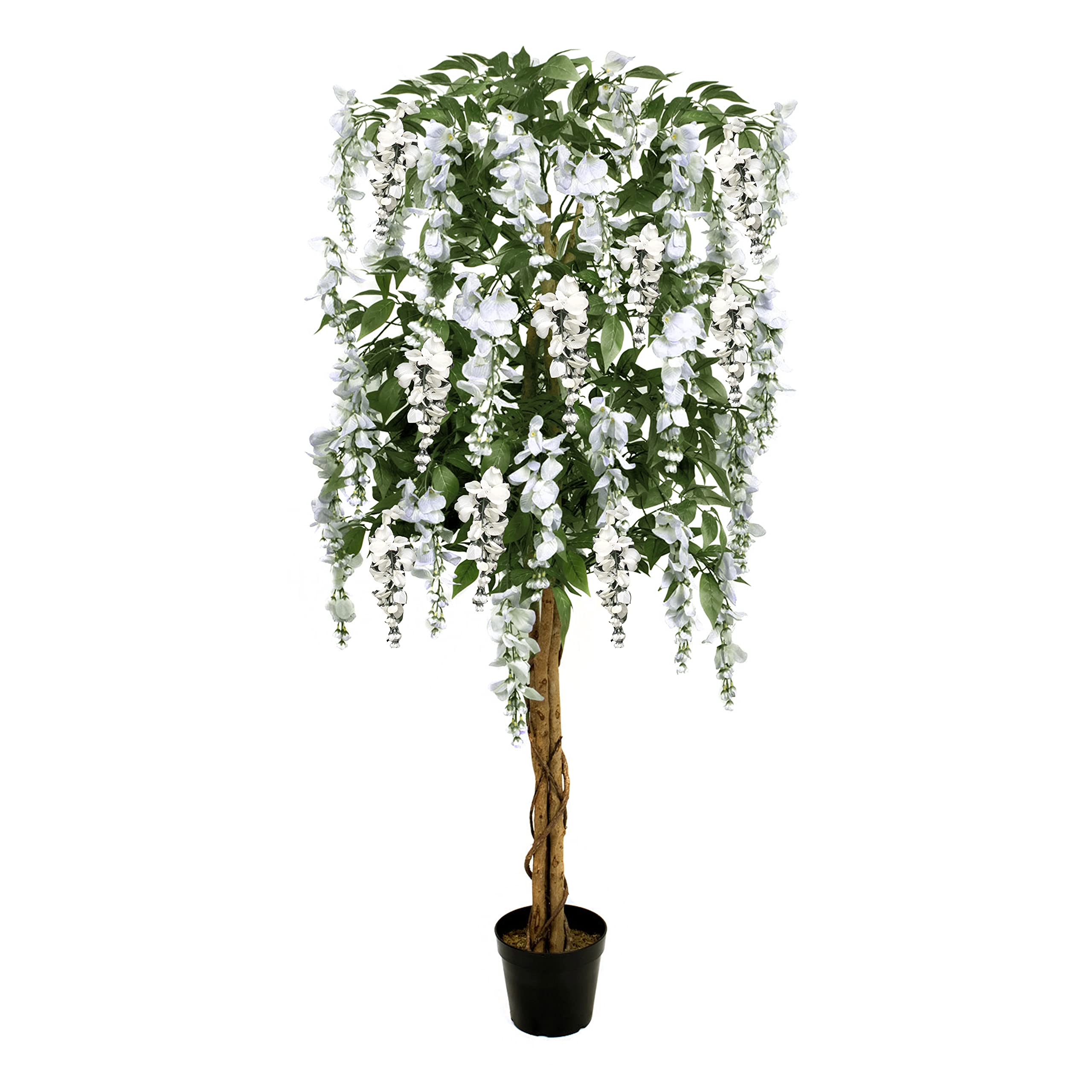 GreenBrokers Premium Artificial Wisteria 150cm/5ft Potted Plant, White Tree 5ft, 150cm