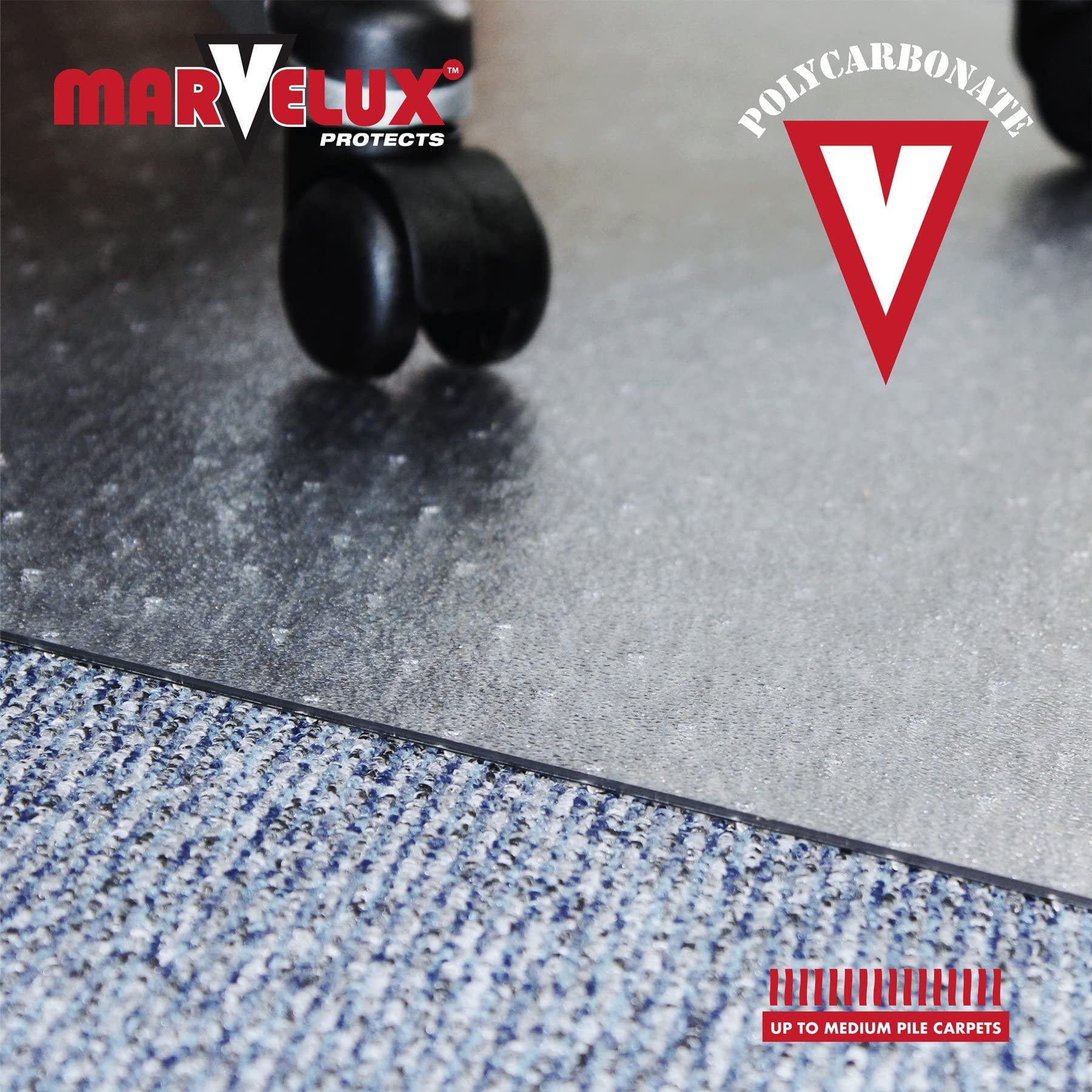 Marvelux 75 x 120cm (30" x 47") Heavy Duty Premium Polycarbonate Rectangular Office Chair Mat for Low, Standard and Medium Pile Carpets, Transparent