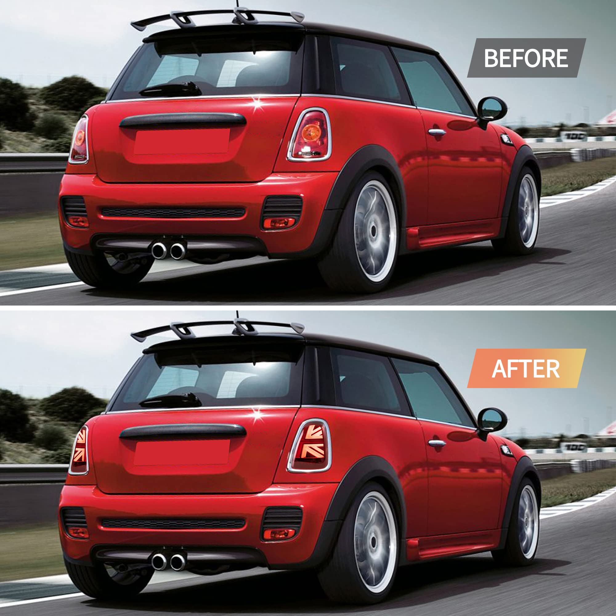 VLAND LED Rear Lights Compatible with Mini Cooper R56 R57 R58 R59 2007-2013, w/Startup Dynamic Display & Sequential Turn Indicator, 1 Set (Red)