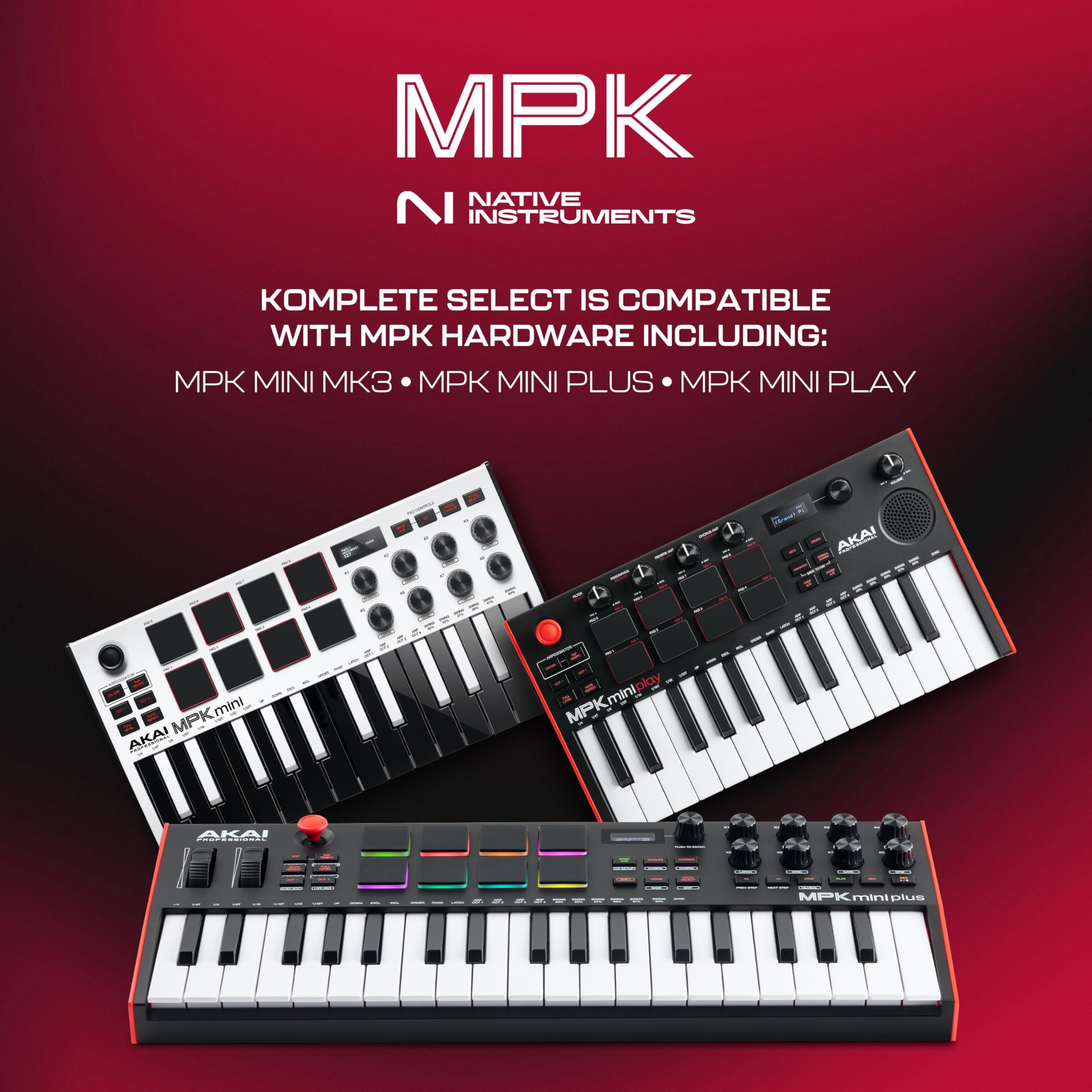 Akai Professional MPK Mini MK3 - 25 Key USB MIDI Keyboard Controller with 8 Backlit Drum Pads, 8 Knobs and Music Production Software and Native Instruments Sound Package (NKS Integration)