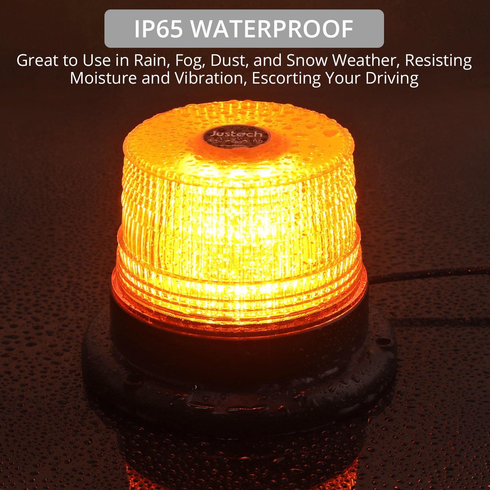 Justech 12/24V 40W 40 LED Flashing Beacon Light Emergency Warning Strobe Light Amber Strobe Lights 7 Flash Modes Waterproof with Magnetic Base for Truck Vehicle