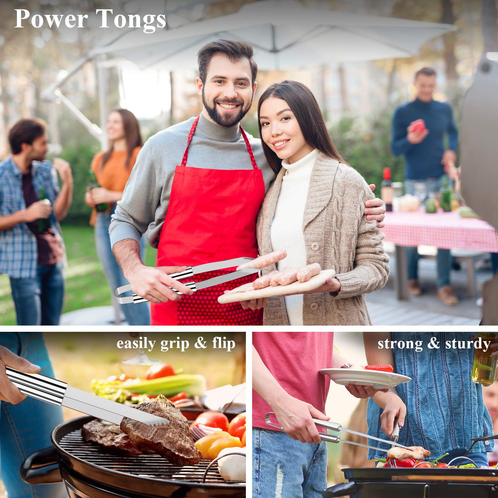 ROMANTICIST 26pcs Extra Thick Stainless Steel Grill Tool Set for Men, Heavy Duty Grilling Accessory Kit for Backyard, BBQ Utensils Gift Set with Meat Thermometer in Aluminum Case for Birthday Brown