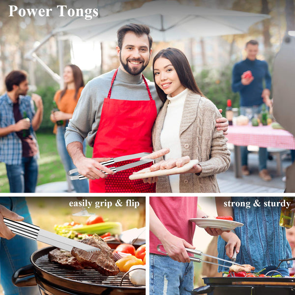 ROMANTICIST 26pcs Extra Thick Stainless Steel Grill Tool Set for Men, Heavy Duty Grilling Accessory Kit for Backyard, BBQ Utensils Gift Set with Meat Thermometer in Aluminum Case for Birthday Brown