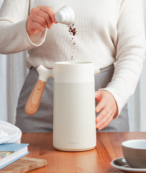 Heemburg French Press Coffee Maker Cafetiere Thermo Double Wall Insulated Vacuum Stainless Steel Manual Brewer (White)