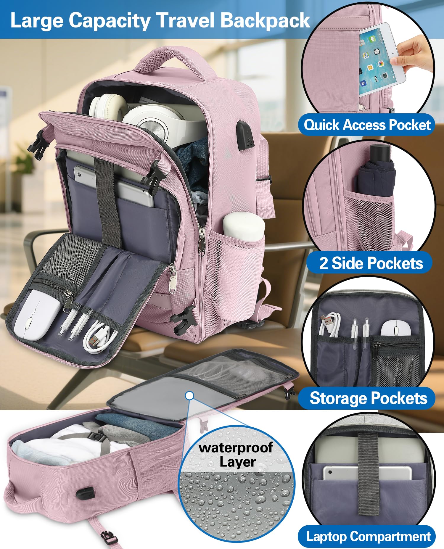 KLOSTAIN for Easyjet Cabin Bag 45x36x20 Travel Backpack Hand Luggage Carry-ons Bag Laptop Backpack Ruscksack for Airplanes Flight New Easyjet Underseat Cabin Bags Fit 14" Laptop Navy