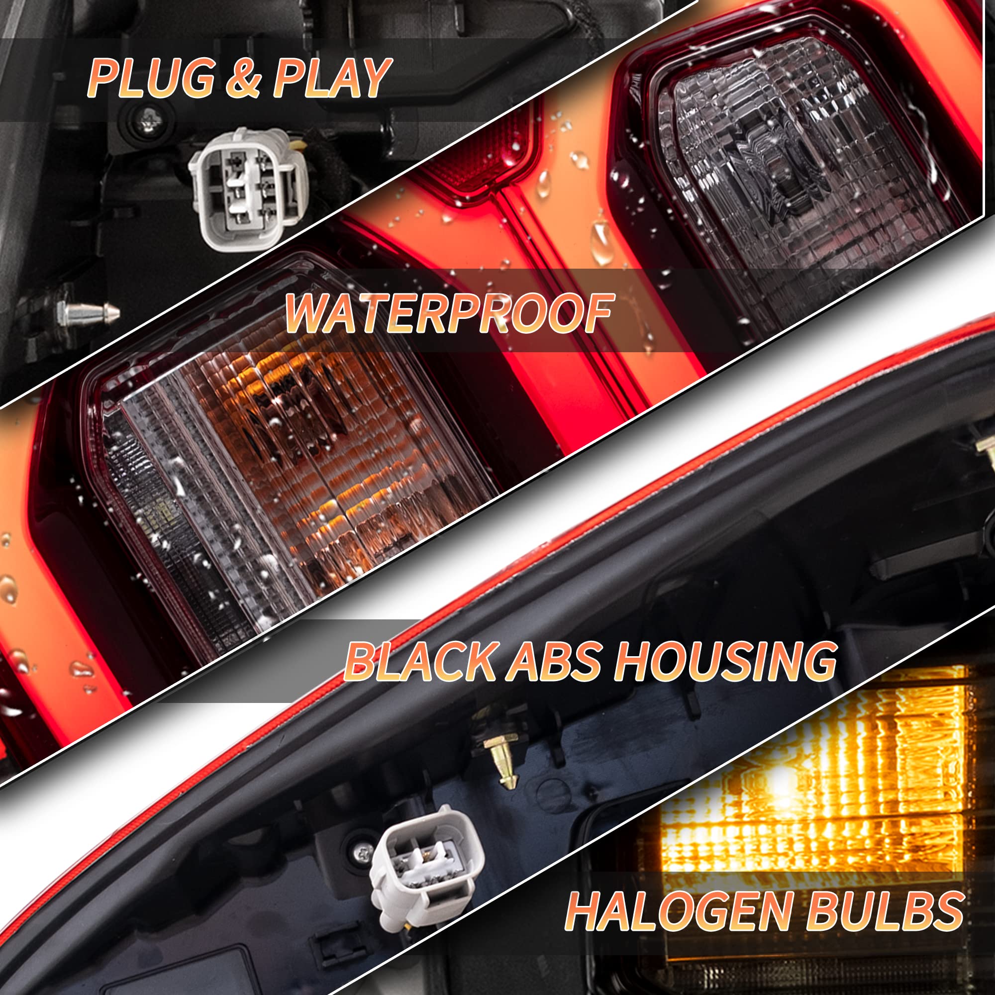 VLAND LED Rear Lights compatible with Hilux Vigo Revo Pickup 2015-2020 [Not fit a Tonka], w/Amber Sequential indicator, Driver & Passenger Side - Red