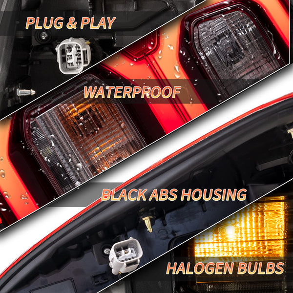 VLAND LED Rear Lights compatible with Hilux Vigo Revo Pickup 2015-2020 [Not fit a Tonka], w/Amber Sequential indicator, Driver & Passenger Side - Red