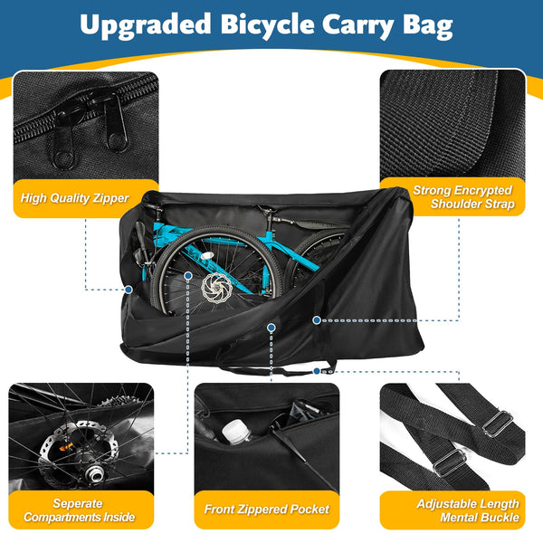 Folding Bike Travel Bag,Heavy Duty 840D Transport Bicycle Storage Carry Bag with Strong Webbing for 26-29 in Mountain 700C Road Bike MTB,Portable