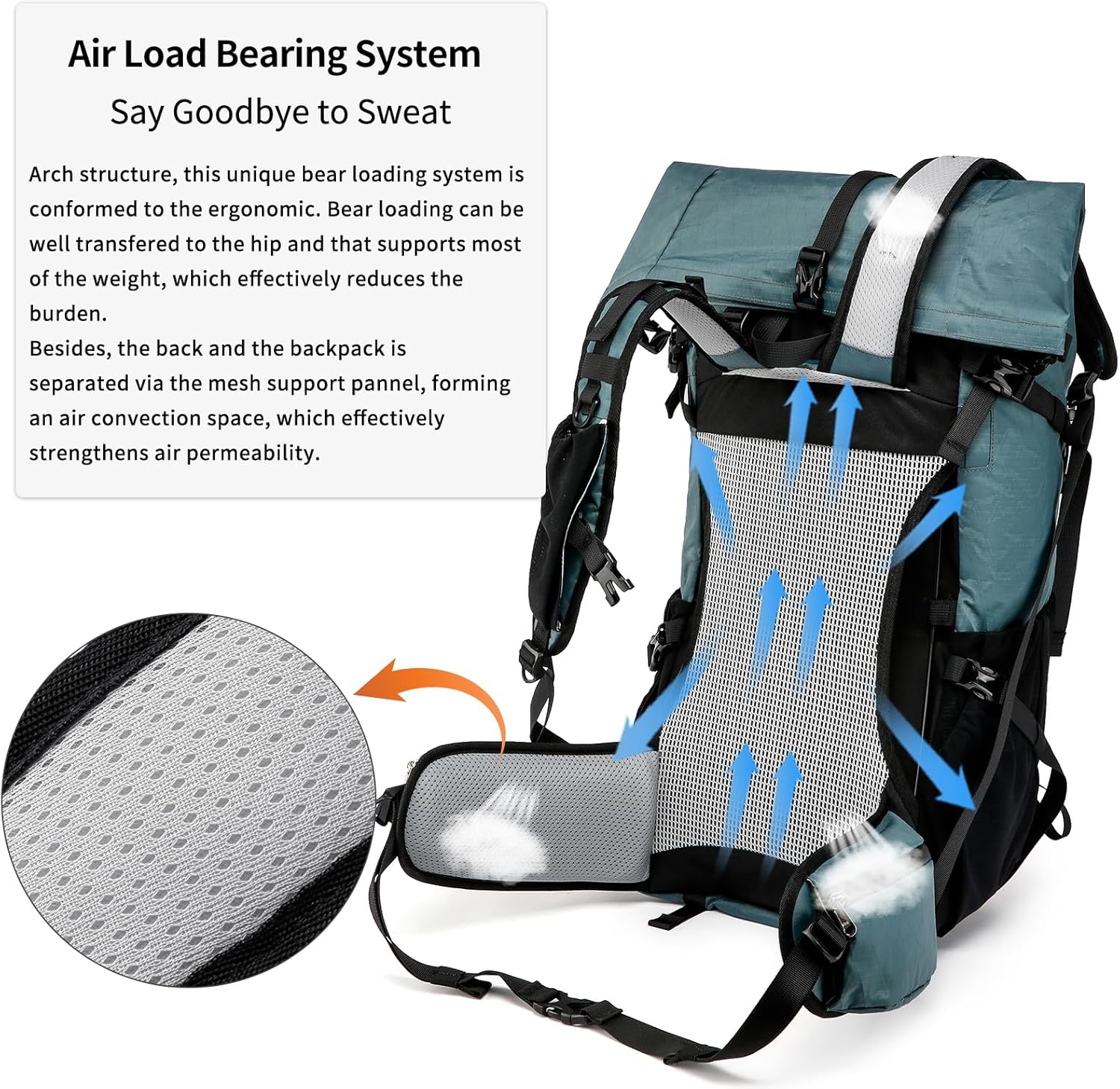 POWER KING 40L Expandable TO 50L Hiking Backpack,Upgraded X-PAC Scratch-proof Lightweight Large Rucksack for Mens Women, Outdoor Roll Top Camping Packsack, Fit for 15.6'' Laptop