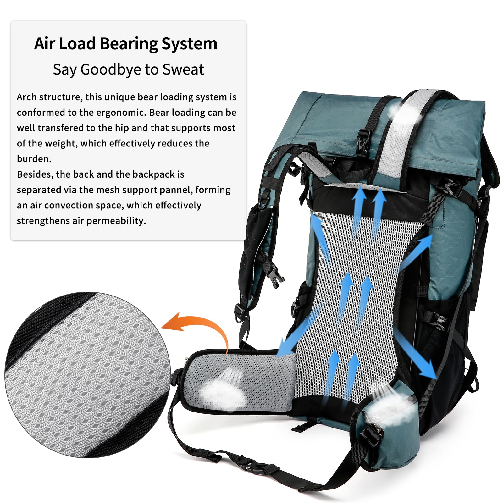 POWER KING 40L Expandable TO 50L Hiking Backpack,Upgraded X-PAC Scratch-proof Lightweight Large Rucksack for Mens Women, Outdoor Roll Top Camping Packsack, Fit for 15.6'' Laptop