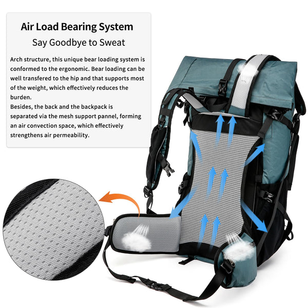 POWER KING 40L Expandable TO 50L Hiking Backpack,Upgraded X-PAC Scratch-proof Lightweight Large Rucksack for Mens Women, Outdoor Roll Top Camping Packsack, Fit for 15.6'' Laptop