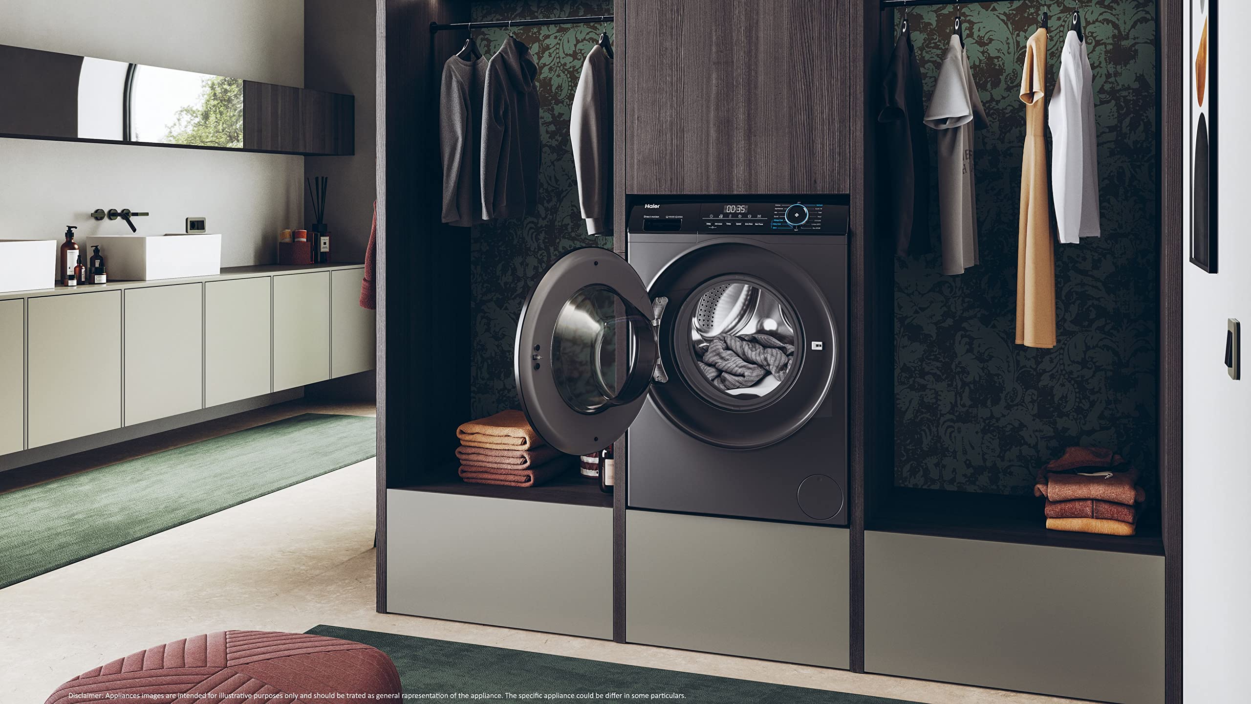 Haier HWD90-B14939S8 Freestanding Washer Dryer, 9kg/6kg Load, 1400RPM, Graphite [Energy Class D]