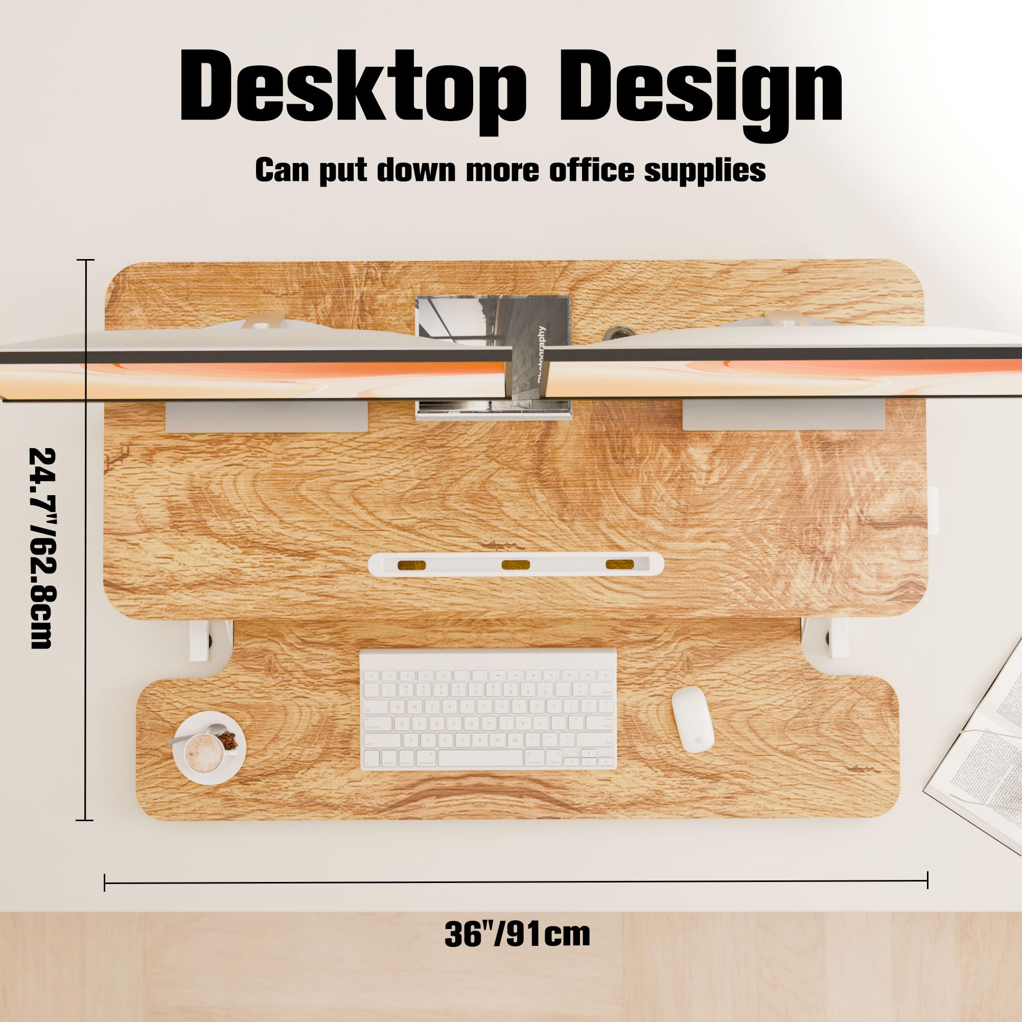 ERGOMAKER Standing Desk Converter, 36"/91cm Wide Height Adjustable Quick Sit to Stand Up Desk Riser for Dual Monitor