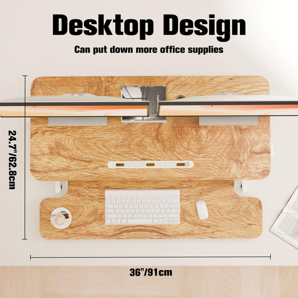 ERGOMAKER Standing Desk Converter, 36"/91cm Wide Height Adjustable Quick Sit to Stand Up Desk Riser for Dual Monitor