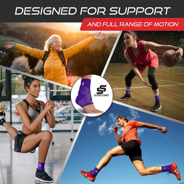 Sleeve Stars Ankle Brace for Sprained Ankle, Plantar Fasciitis Relief Ankle Support for Women & Men, Ankle Compression Sleeve w/Strap, Achilles Tendonitis Brace, Foot Brace Wrap (Single/Hot Pink)