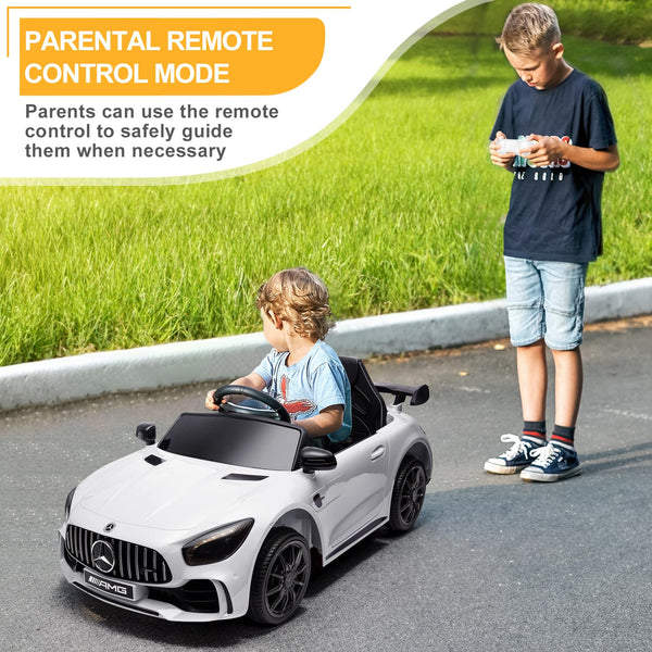 Karlhome 12V Ride on Car, Licensed Mercedes Benz AMG GTR with Parental Remote, 2 Motors Electric Car for Kids to Drive w/Wider Seat, LED Lights, Openable Doors, MP3, Smooth Start, 3 Speeds - Black