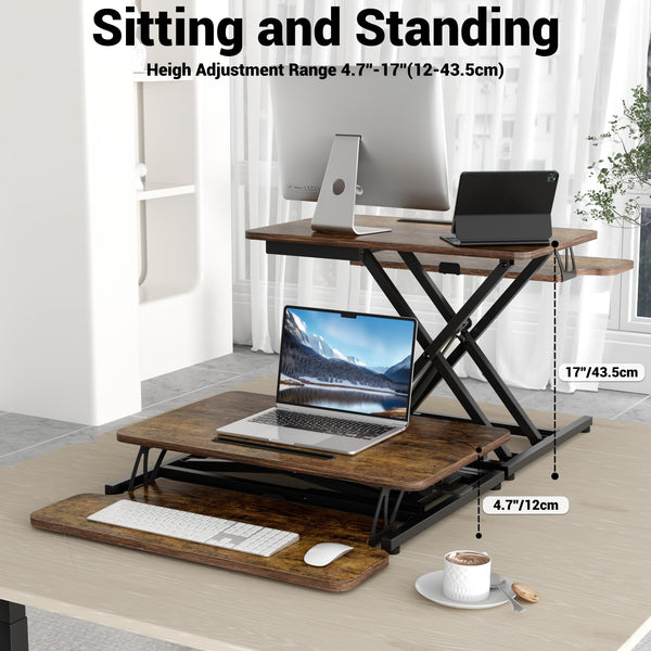 ERGOMAKER Standing Desk Converter, 36"/91cm Wide Height Adjustable Quick Sit to Stand Up Desk Riser for Dual Monitor