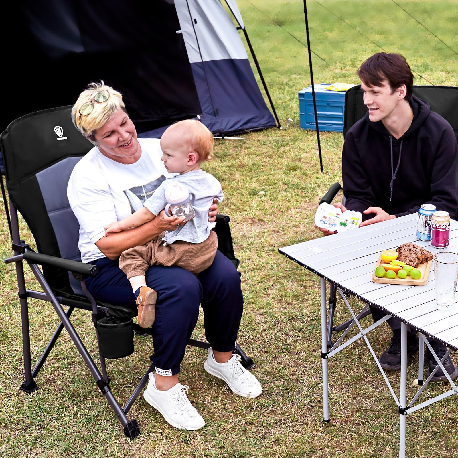 EVER ADVANCED Camping Chair for Adults Oversized 230KG, Folding Chair for Heavy People with Side Pocket, Heavy Duty Extra Wide with Hard Armrest Foldable Garden Fishing Outdoor Fold up