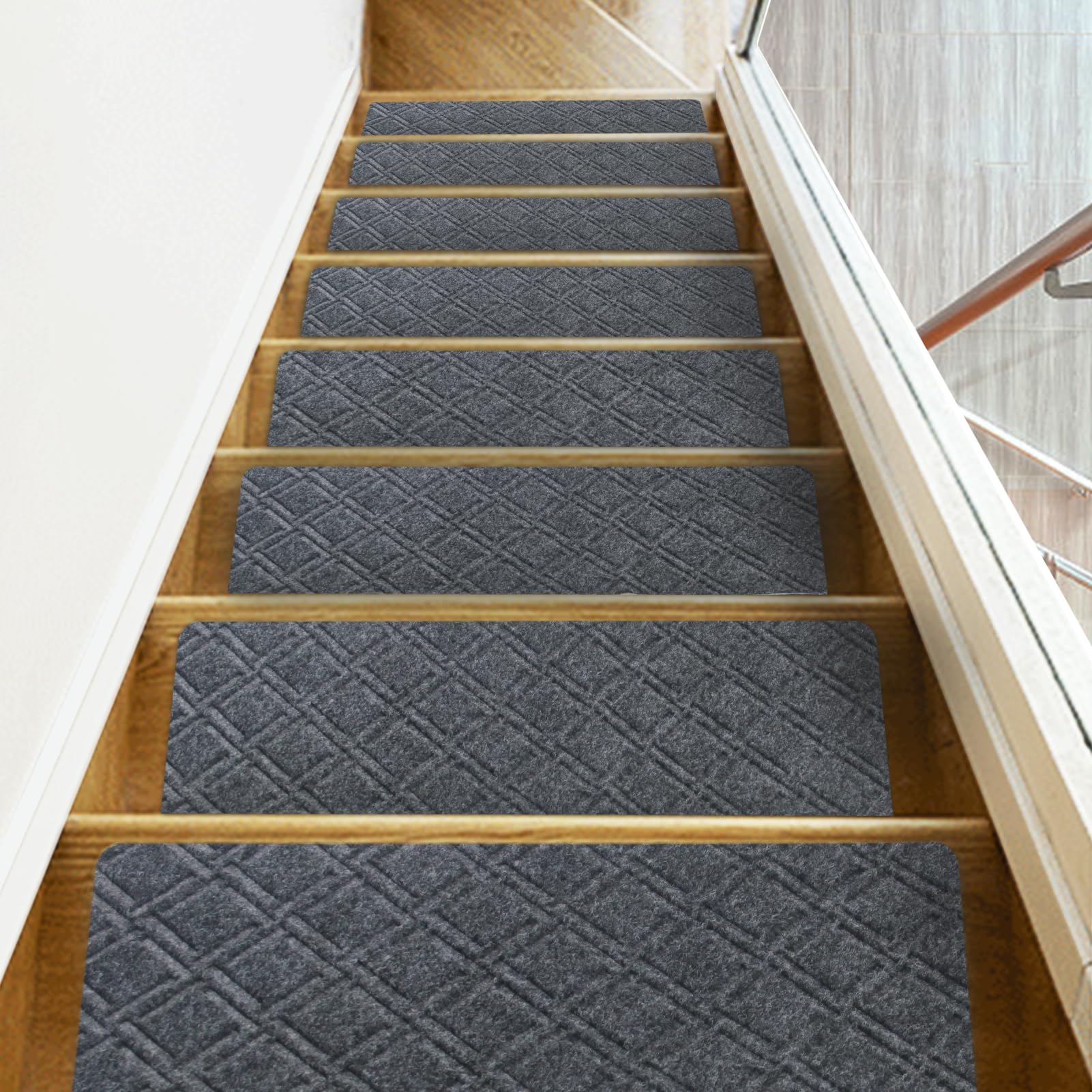 Triceratops 20cmx76cm (14-Pack) Stair Treads Carpet Non-Slip, Indoor Stair Runners for Wooden Steps, with Non Skid Rubber Backing Removable Washable