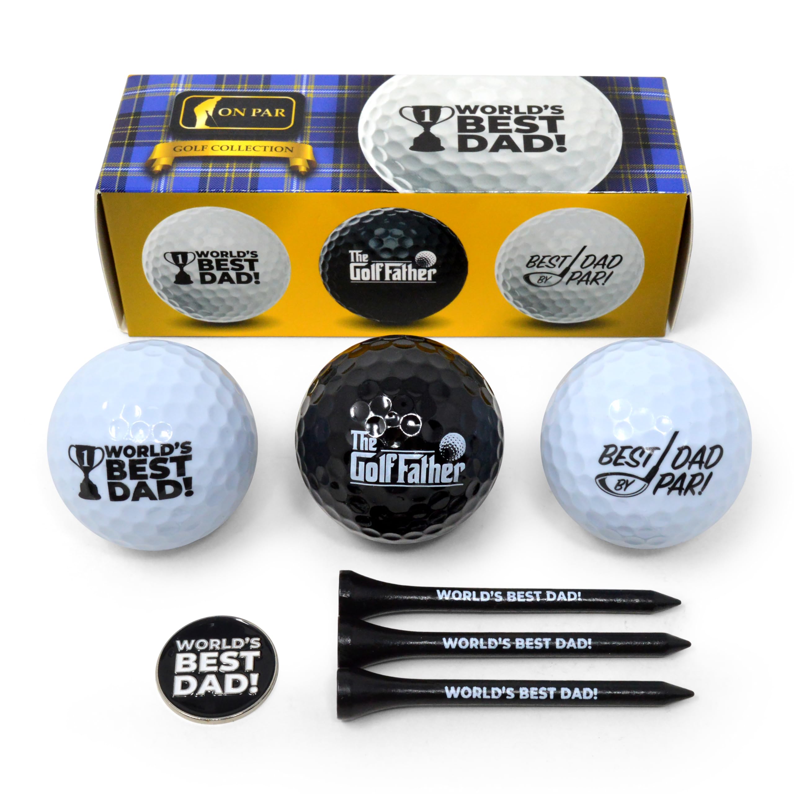 On Par Dad & Grandad Golf Balls Gift Pack - Includes Golf Tees, Ball Marker - Gag, Novelty Present - World's Best Dad, Golf Gifts for Men