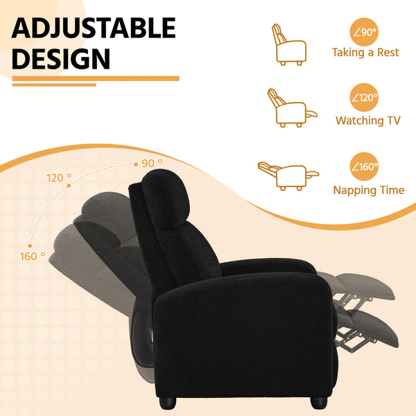 Yaheetech Recliner Armchair Single Padded Seat Boucle Fabric Sofa Lounge Home Living Room Theater Adjustable Leg Rest and Reclining Functions Ivory
