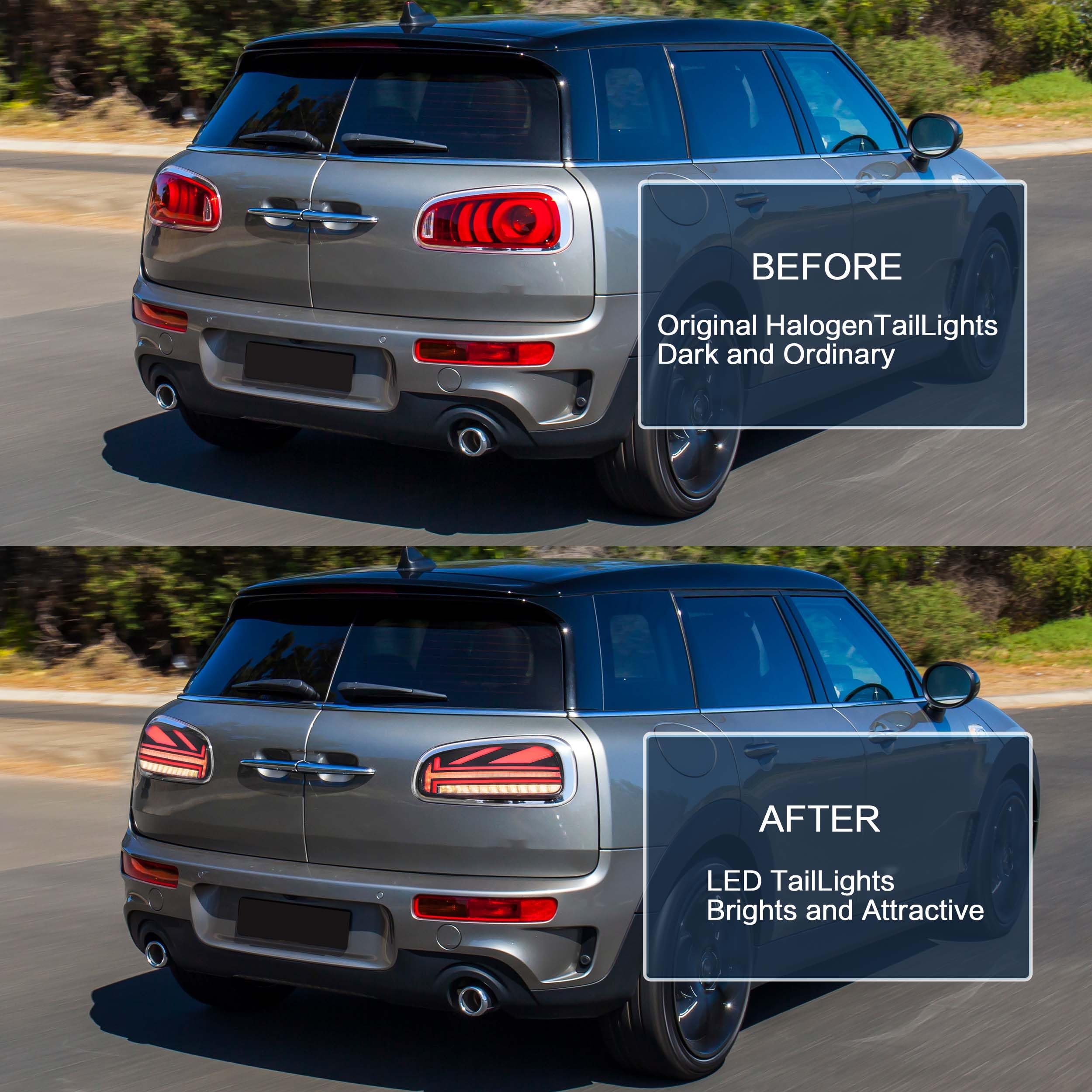 VLAND LED Tail Light Compatible with BMW Mini Cooper F55 F56 F57 2014-2021, Rear Lights with Sequential Turn Signal, Electroplated housing, Red