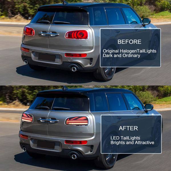 VLAND LED Tail Light Compatible with BMW Mini Cooper F55 F56 F57 2014-2021, Rear Lights with Sequential Turn Signal, Electroplated housing, Red