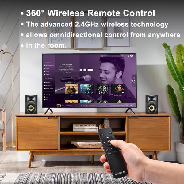 Sanyun SW203 4.0 Computer Speakers - 60W 4-Way DSP Control 3D Immersive Sound - 3" Carbon Fiber Woofer & 20mm Silk Dome Tweeter - 24bit DAC USB/Bluetooth 5.4/AUX - Studio-Grade Audio (Pair, Black)