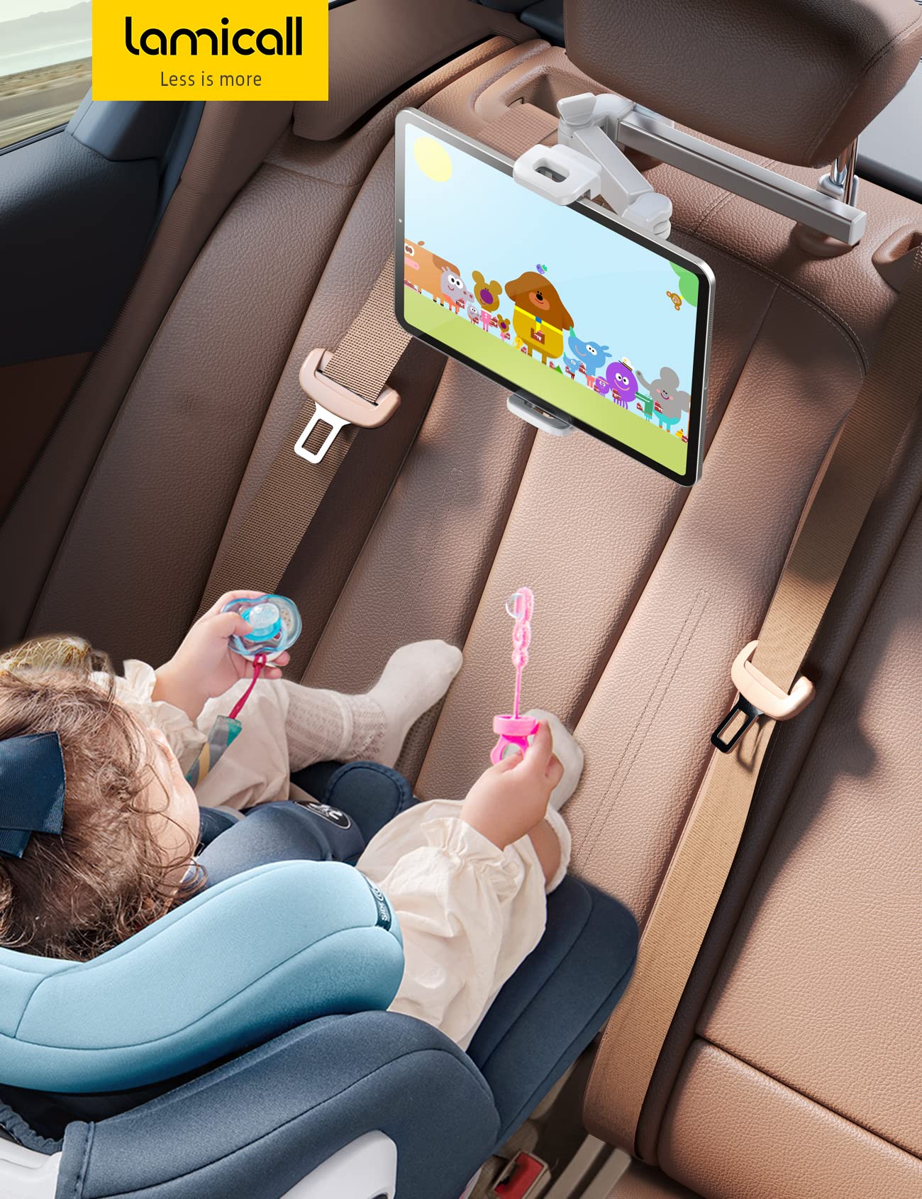 Lamicall Car Headrest Tablet Mount - [Aluminium Arm] 2025 Adjustable Car Tablet Holder, 360° Rotating Backseat Mount for Kids, for 2024 iPad Pro 13, Air 6, Mini, Tab, Phones, 4.7-13” Device - Black