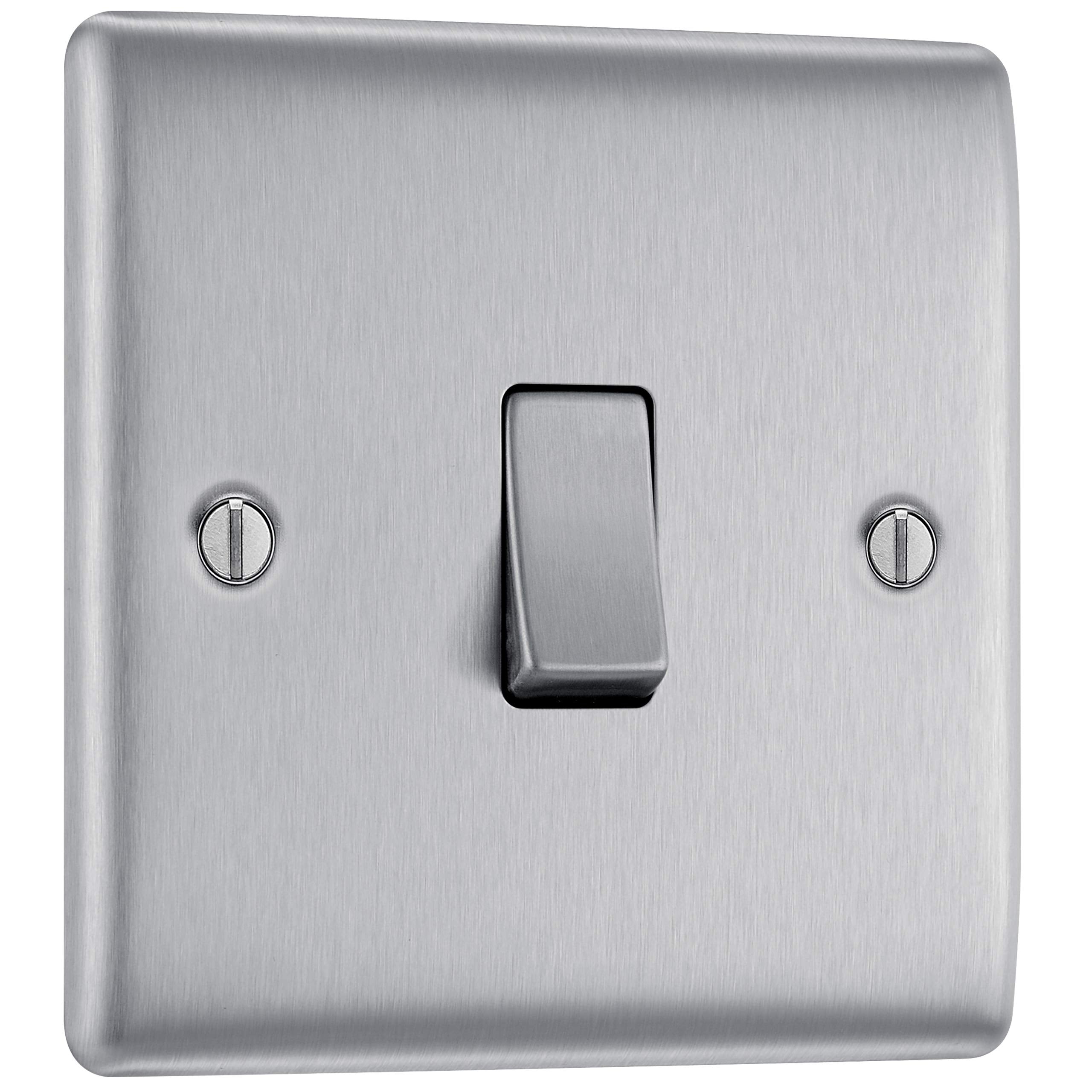 BG Electrical Cooker Switch with Socket and LED, Cooker Control Unit, Control Socket, Double Pole, Raised Profile, Round Edges, Nexus Metal, Brushed Steel, Grey Inserts, 45A, NBS70G